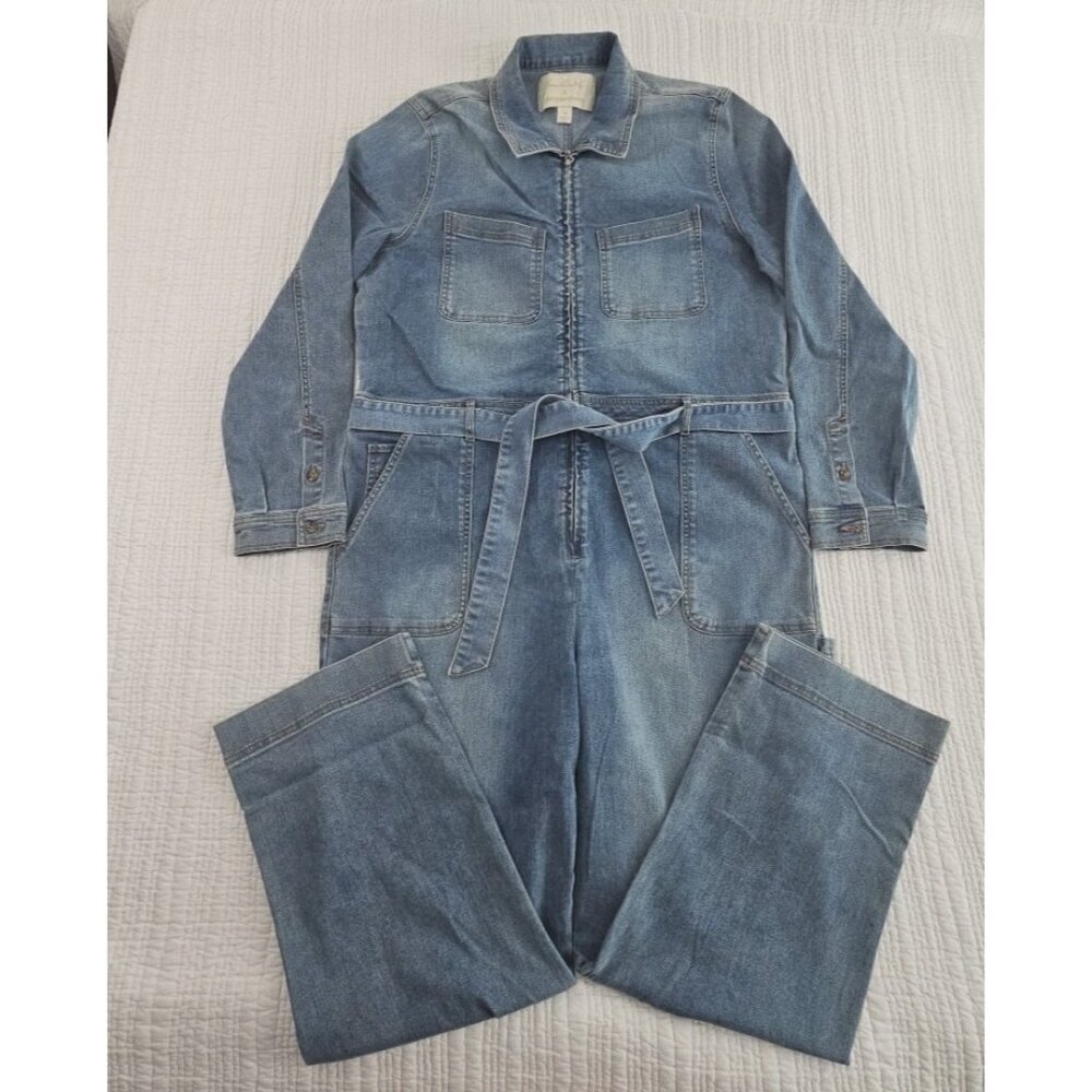 Christian Siriano Full Zip Belted Stretch Denim Jumpsuit Women's 16 EUC Designer